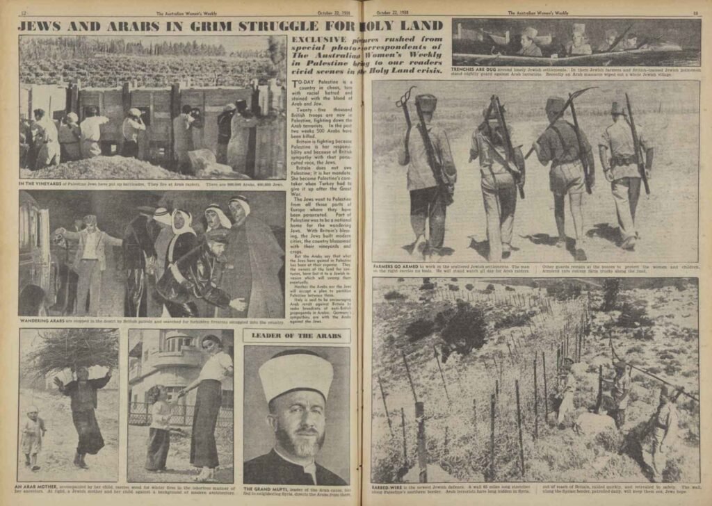 Jews and Arabs in Grim Struggle for Holy Land, article from 1938, History of Zionism