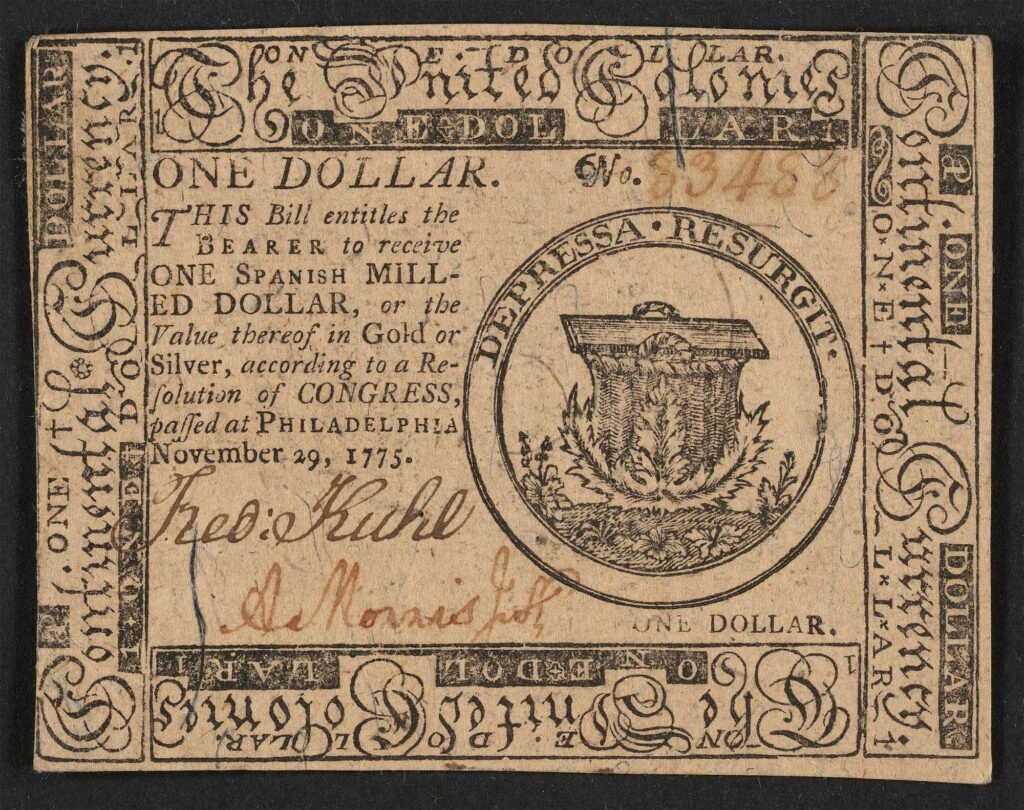 History of Money. Eight-Dollar Continental Bill, 1775